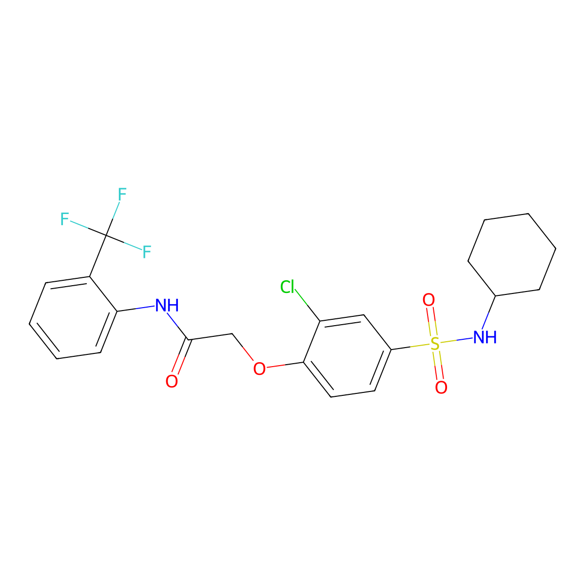 2-[2-chloro-4-(cyclohexylsulfamoyl)phenoxy]-N-[2-(trifluoromethyl)phenyl]acetamide molecular structure, CAS 712315-40-7