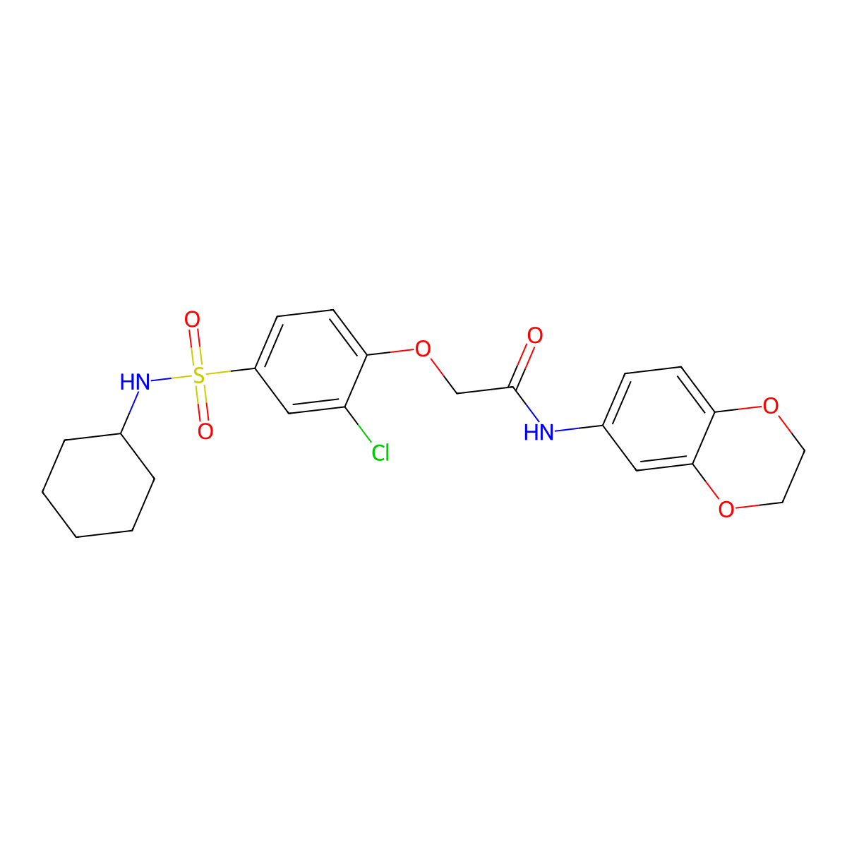 2-[2-chloro-4-(cyclohexylsulfamoyl)phenoxy]-N-(2,3-dihydro-1,4-benzodioxin-6-yl)acetamide molecular structure, CAS 712315-46-3