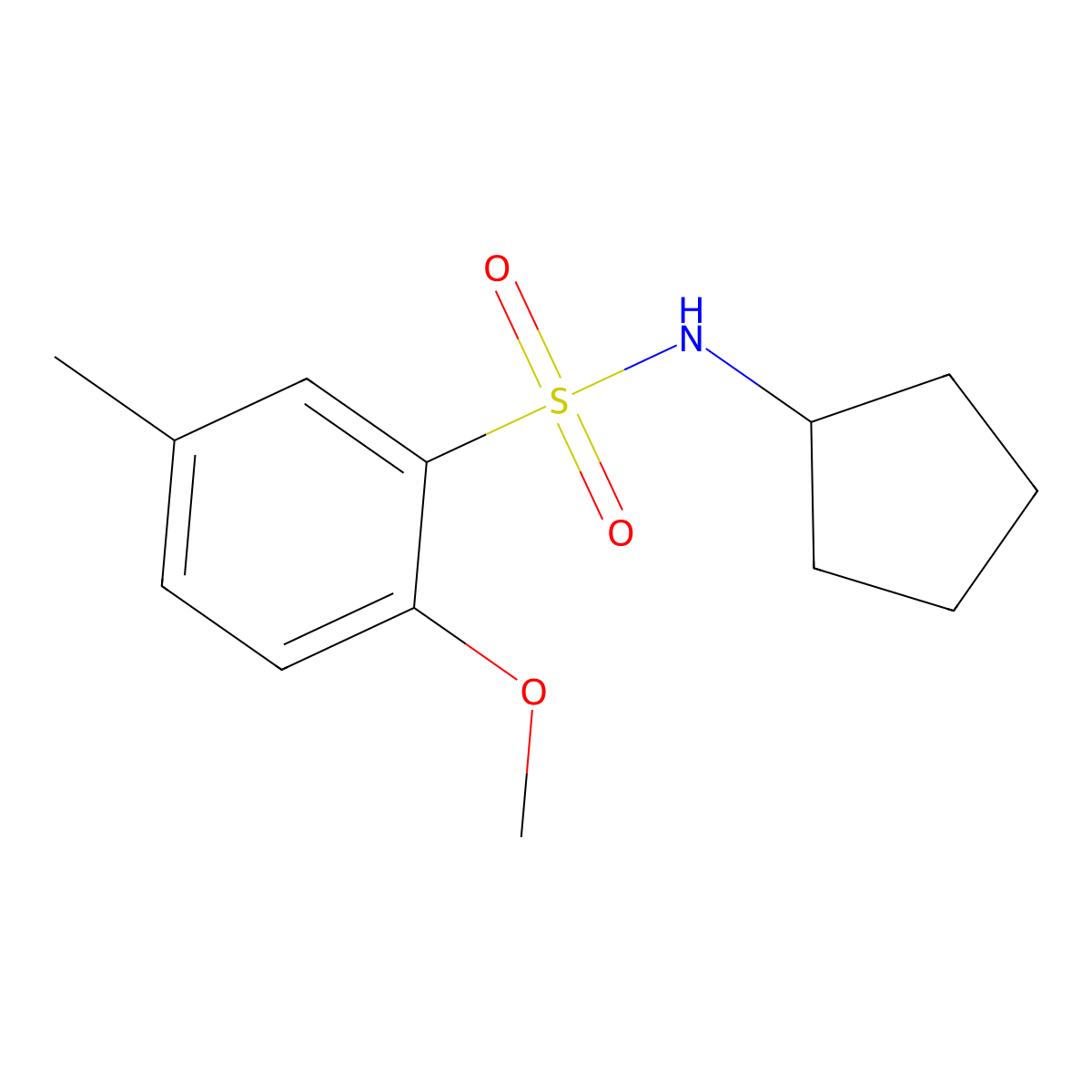 N-cyclopentyl-2-methoxy-5-methylbenzenesulfonamide molecular structure, CAS 712316-12-6