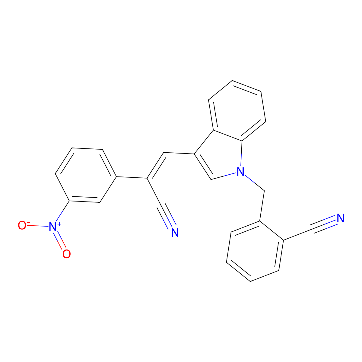 2-({3-[2-Cyano-2-(3-nitrophenyl)ethenyl]-1H-indol-1-yl}methyl)benzonitrile molecular structure, CAS 712317-19-6