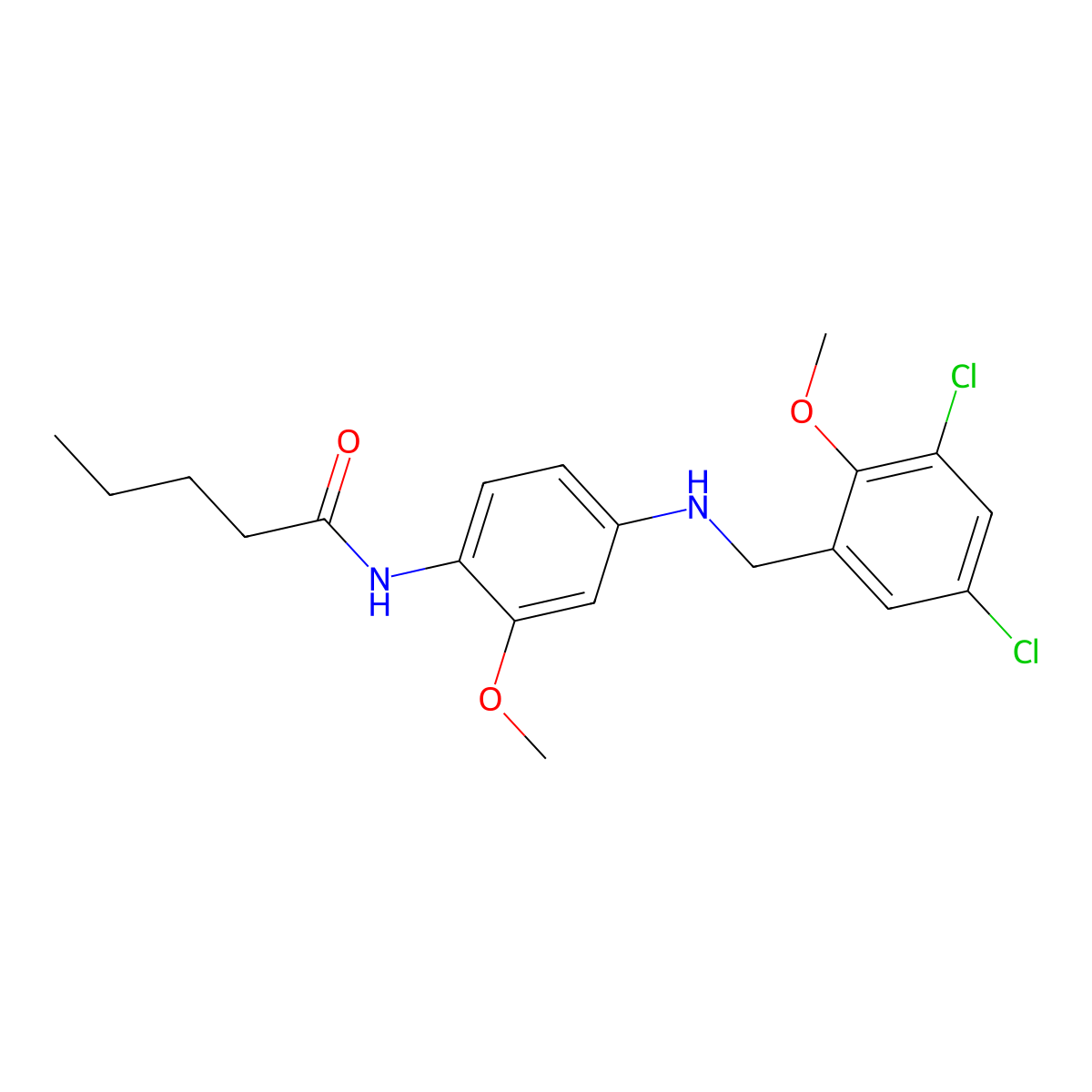 N-{4-[(3,5-dichloro-2-methoxybenzyl)amino]-2-methoxyphenyl}pentanamide molecular structure, CAS 712317-75-4