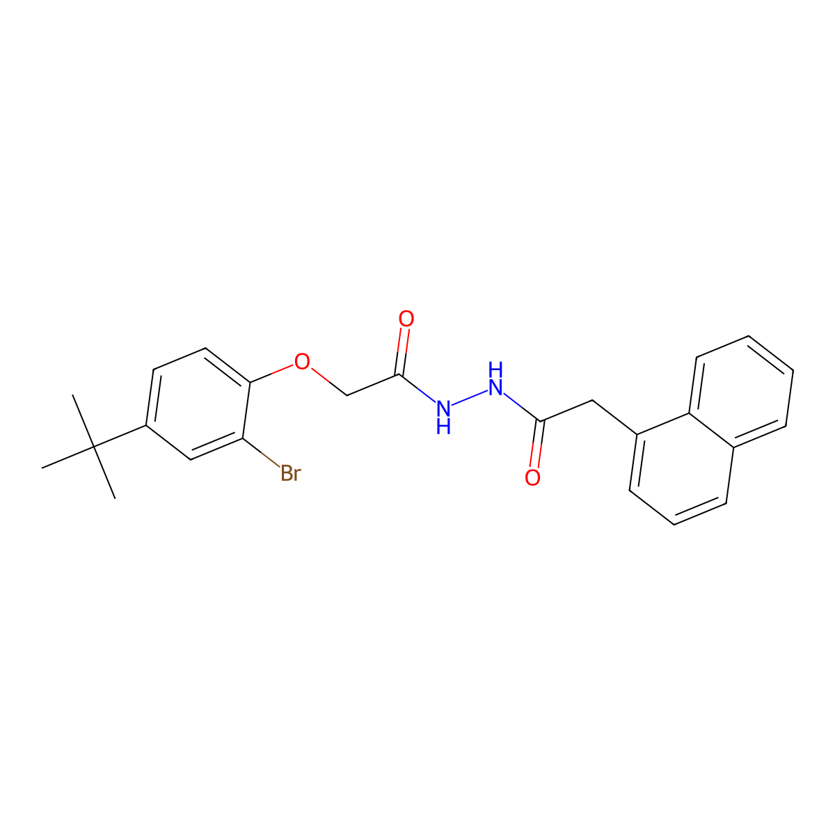 N'-[2-(2-bromo-4-tert-butylphenoxy)acetyl]-2-naphthalen-1-ylacetohydrazide molecular structure, CAS 712317-95-8
