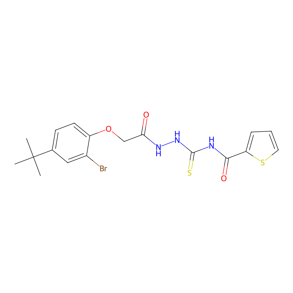 N-[[[2-(2-bromo-4-tert-butylphenoxy)acetyl]amino]carbamothioyl]thiophene-2-carboxamide molecular structure, CAS 712317-98-1