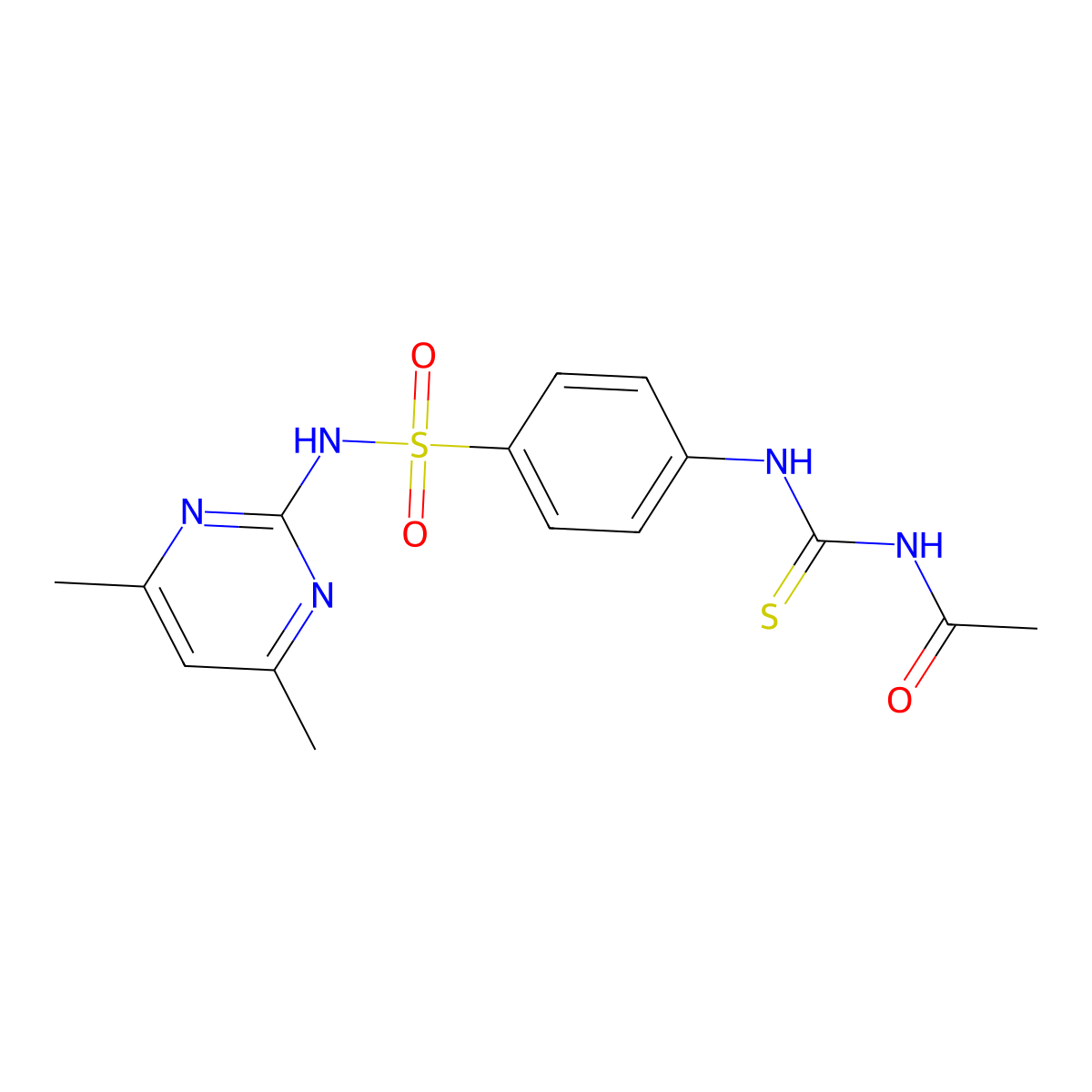 N-{[(4-{[(4,6-dimethyl-2-pyrimidinyl)amino]sulfonyl}phenyl)amino]carbonothioyl}acetamide molecular structure, CAS 712318-33-7