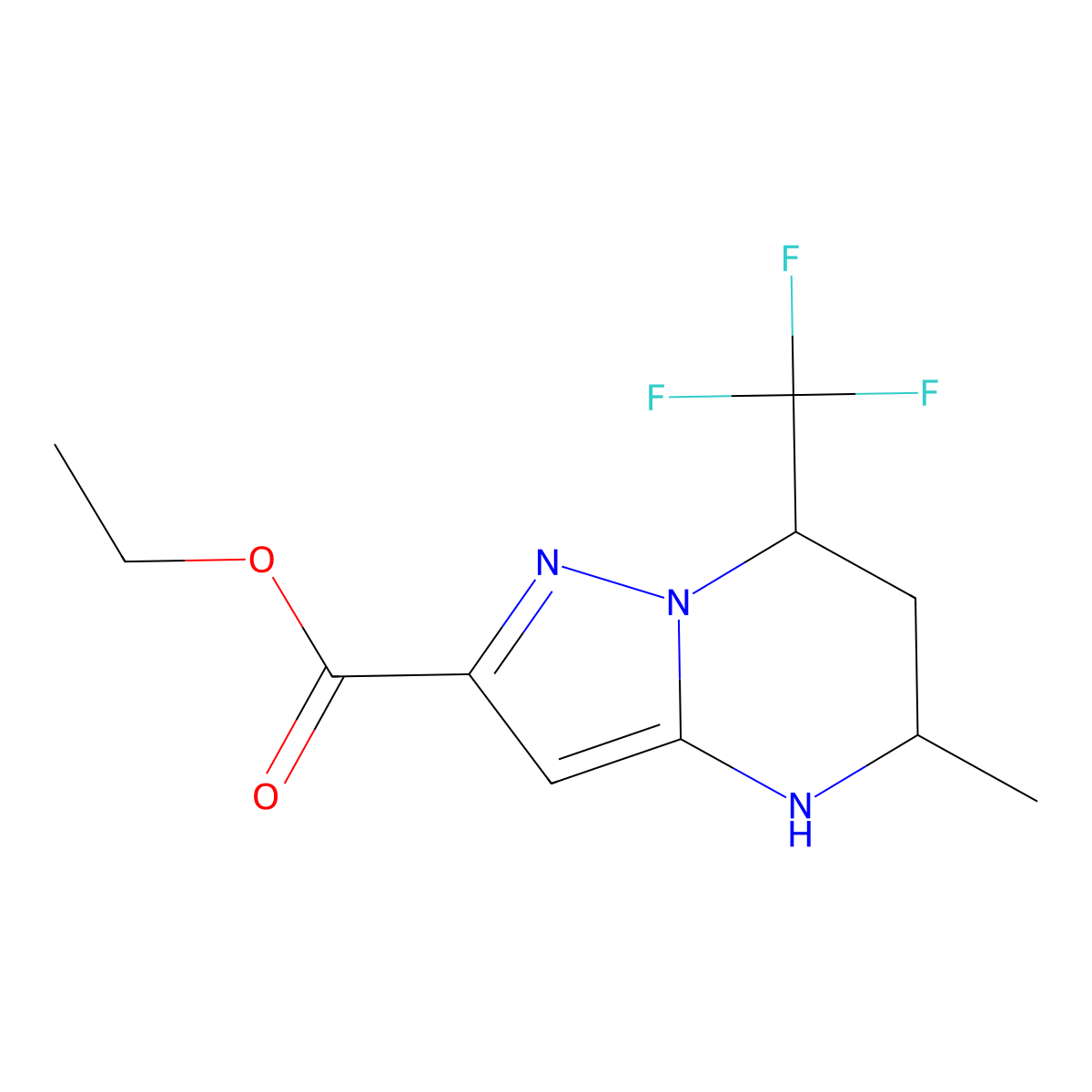 Ethyl 5-methyl-7-(trifluoromethyl)-4,5,6,7-tetrahydropyrazolo[1,5-a]pyrimidine-2-carboxylate molecular structure, CAS 712319-10-3