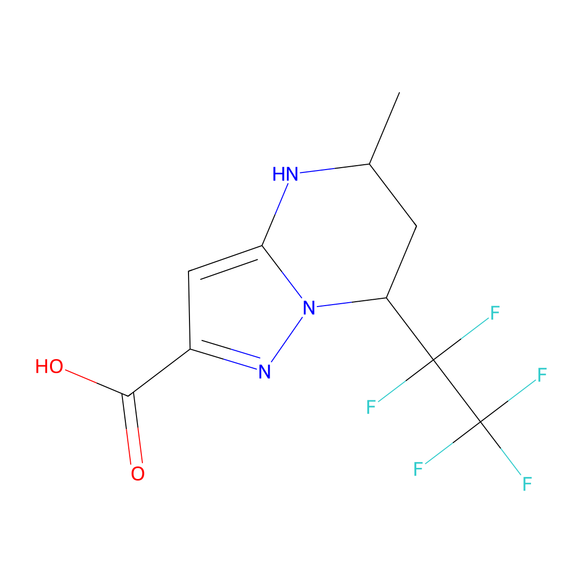 5-Methyl-7-(pentafluoroethyl)-4,5,6,7-tetrahydropyrazolo[1,5-a]pyrimidine-2-carboxylic acid molecular structure, CAS 712319-11-4