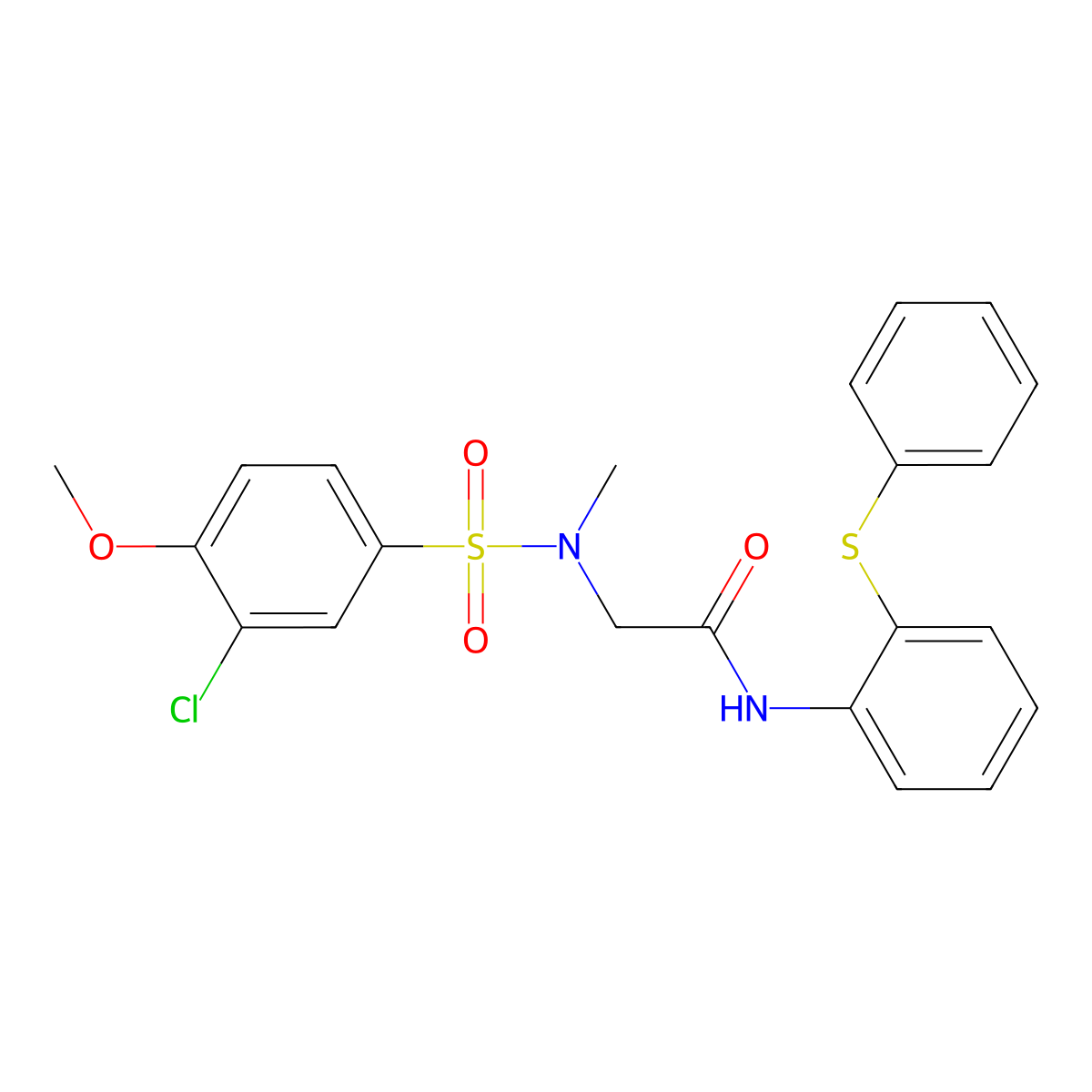 2-[(3-chloro-4-methoxyphenyl)sulfonyl-methylamino]-N-(2-phenylsulfanylphenyl)acetamide molecular structure, CAS 712319-87-4