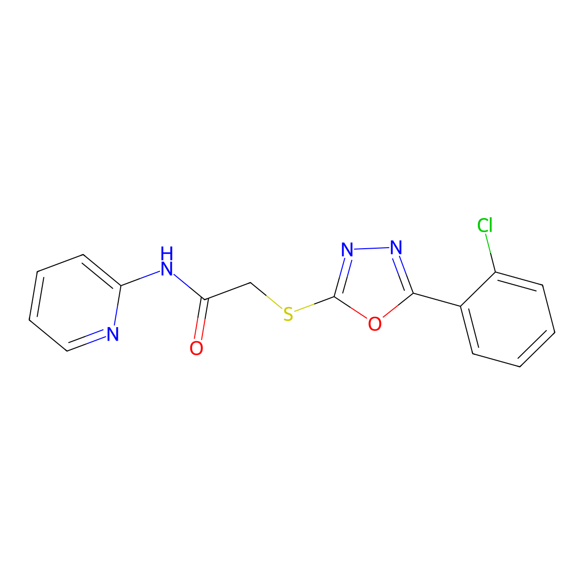 2-[[5-(2-chlorophenyl)-1,3,4-oxadiazol-2-yl]sulfanyl]-N-pyridin-2-ylacetamide molecular structure, CAS 712319-91-0