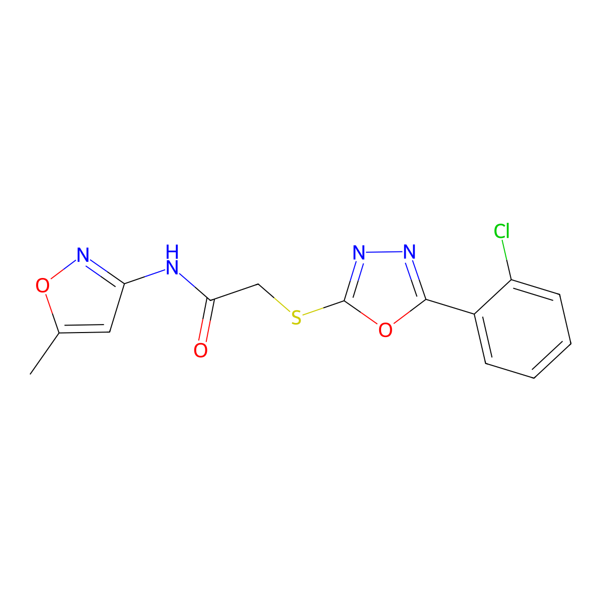 2-((5-(2-chlorophenyl)-1,3,4-oxadiazol-2-yl)thio)-N-(5-methylisoxazol-3-yl)acetamide molecular structure, CAS 712319-92-1