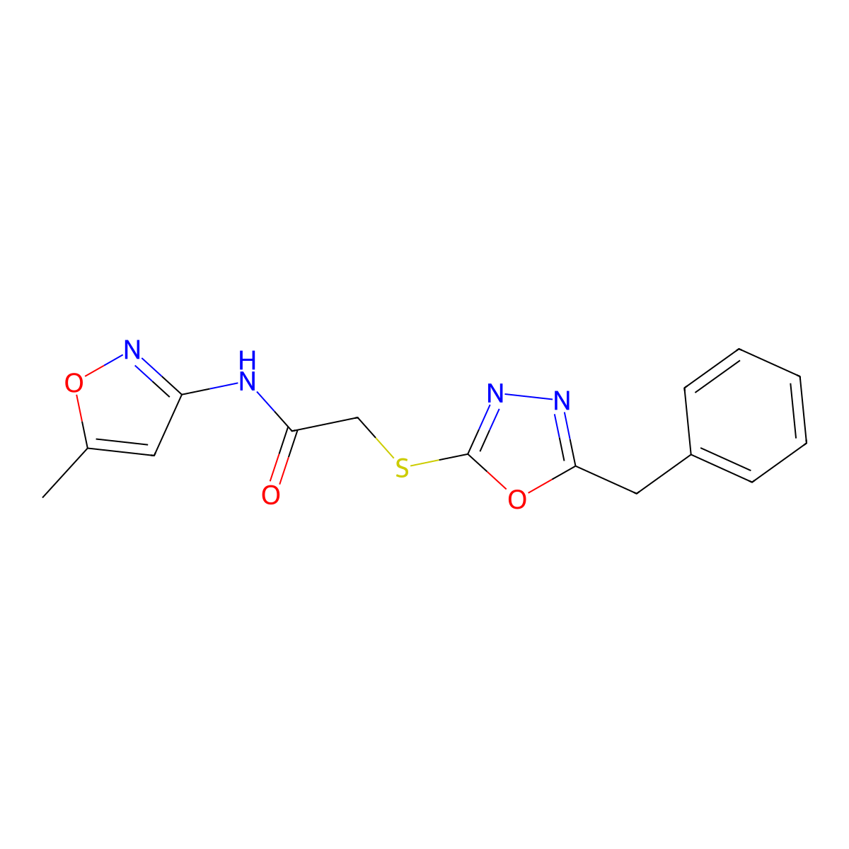 2-[(5-benzyl-1,3,4-oxadiazol-2-yl)sulfanyl]-N-(5-methyl-1,2-oxazol-3-yl)acetamide molecular structure, CAS 712319-93-2