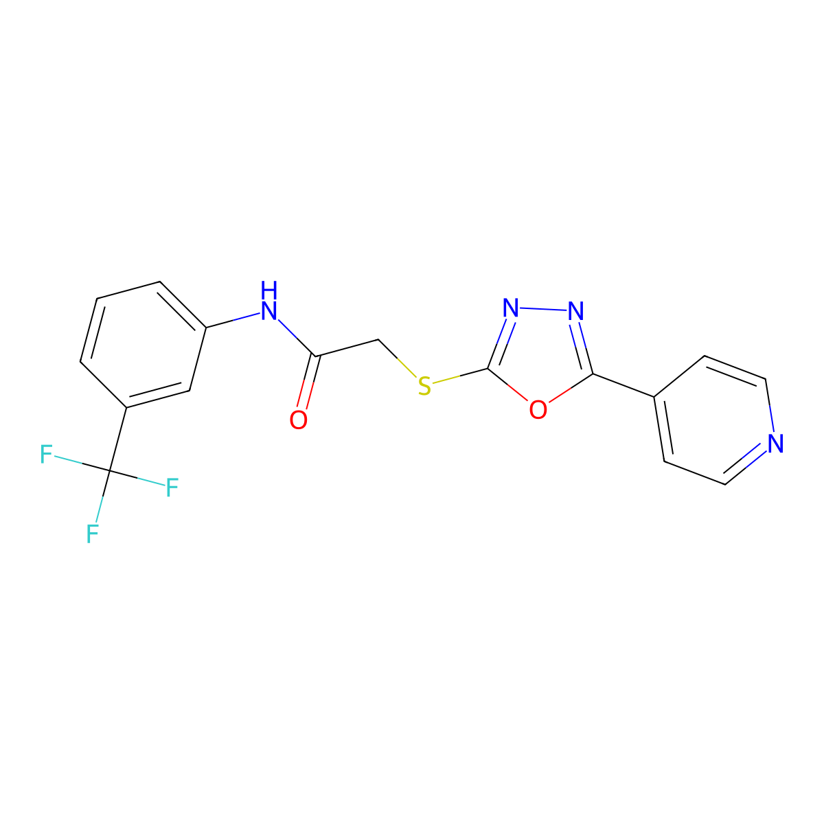 2-((5-(pyridin-4-yl)-1,3,4-oxadiazol-2-yl)thio)-N-(3-(trifluoromethyl)phenyl)acetamide molecular structure, CAS 712319-96-5