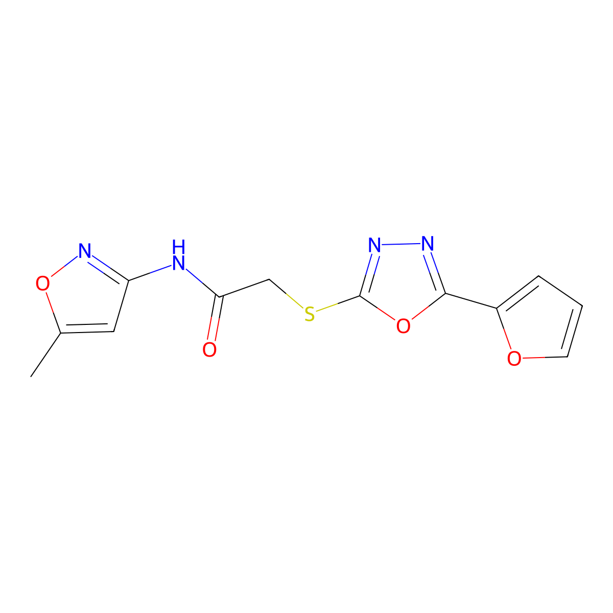 2-{[5-(furan-2-yl)-1,3,4-oxadiazol-2-yl]sulfanyl}-N-(5-methyl-1,2-oxazol-3-yl)acetamide molecular structure, CAS 712320-01-9