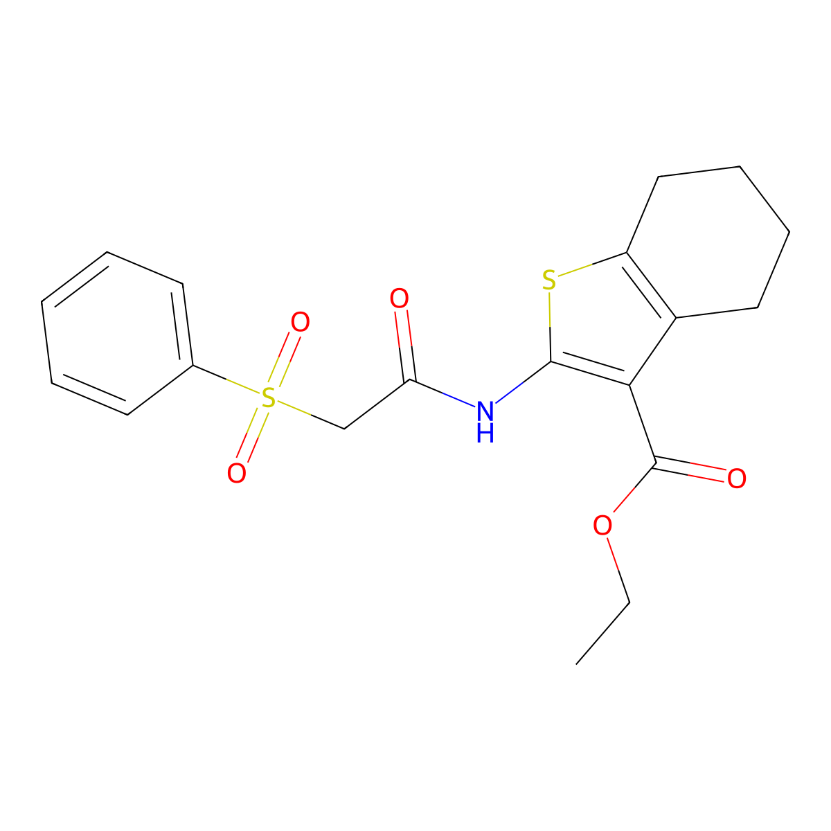 Ethyl 2-(2-(phenylsulfonyl)acetamido)-4,5,6,7-tetrahydrobenzo[b]thiophene-3-carboxylate molecular structure, CAS 712320-08-6