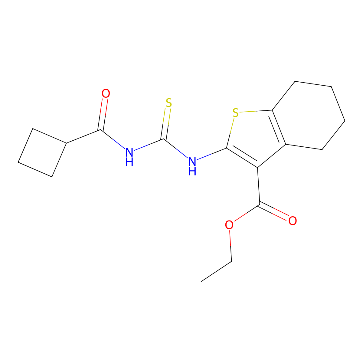 Ethyl 2-(cyclobutanecarbonylcarbamothioylamino)-4,5,6,7-tetrahydro-1-benzothiophene-3-carboxylate molecular structure, CAS 712320-47-3