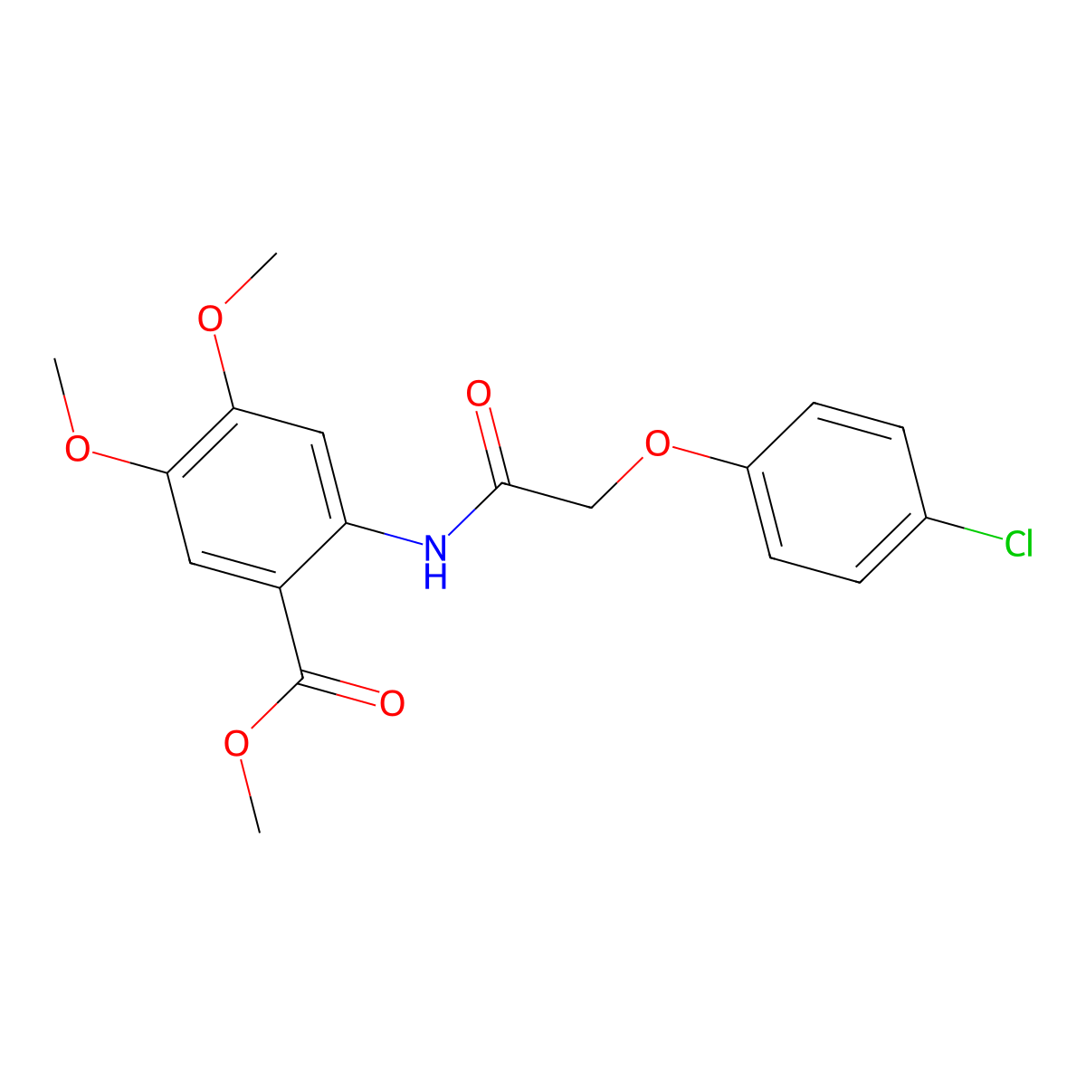 Methyl 2-{[(4-chlorophenoxy)acetyl]amino}-4,5-dimethoxybenzoate molecular structure, CAS 712321-72-7