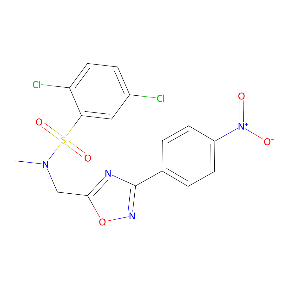 2,5-dichloro-N-methyl-N-[[3-(4-nitrophenyl)-1,2,4-oxadiazol-5-yl]methyl]benzenesulfonamide molecular structure, CAS 712321-77-2