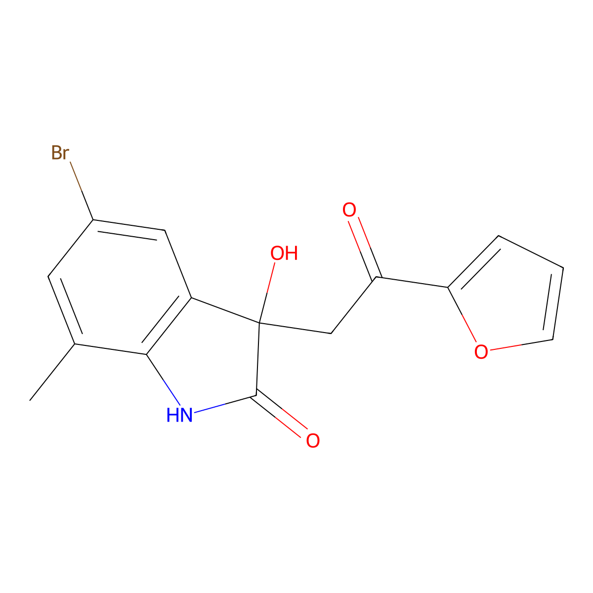 5-bromo-3-[2-(furan-2-yl)-2-oxoethyl]-3-hydroxy-7-methyl-1H-indol-2-one molecular structure, CAS 712321-90-9