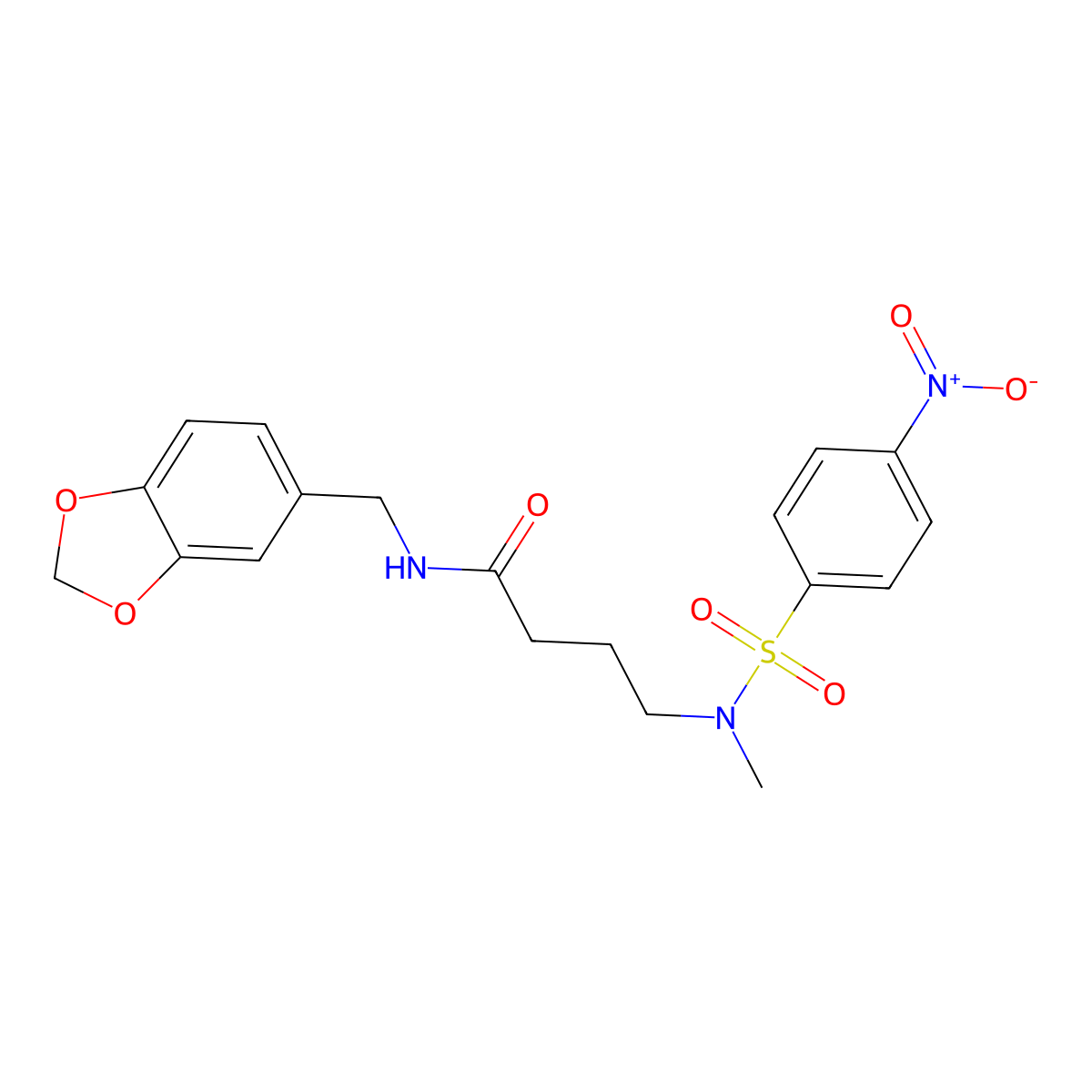 N-(1,3-benzodioxol-5-ylmethyl)-4-[methyl-(4-nitrophenyl)sulfonylamino]butanamide molecular structure, CAS 712322-58-2