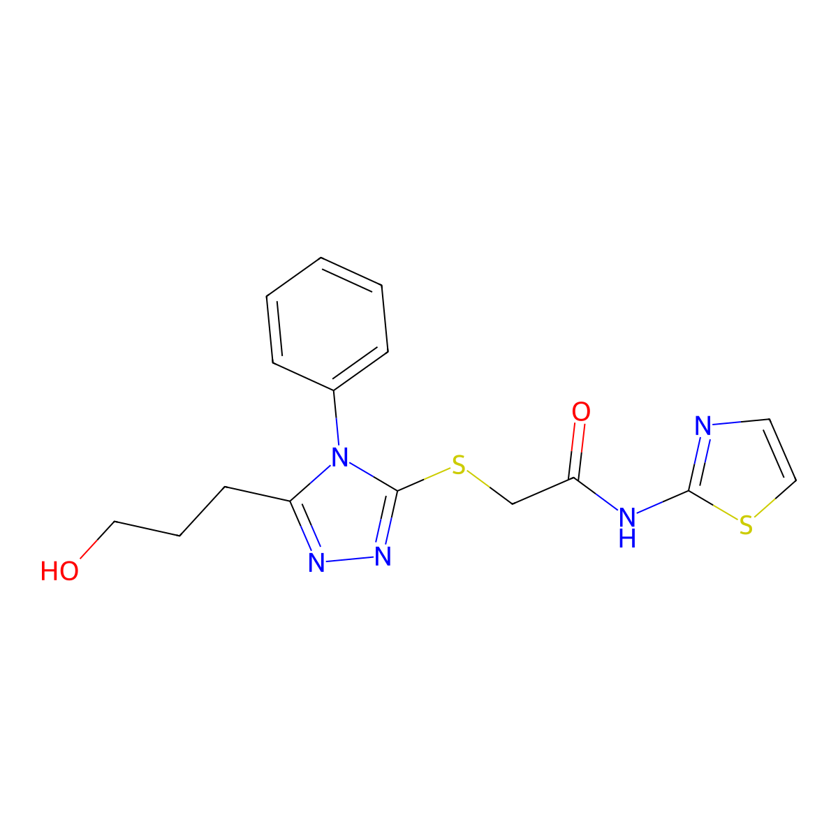 2-[[5-(3-hydroxypropyl)-4-phenyl-1,2,4-triazol-3-yl]sulfanyl]-N-(1,3-thiazol-2-yl)acetamide molecular structure, CAS 712322-60-6