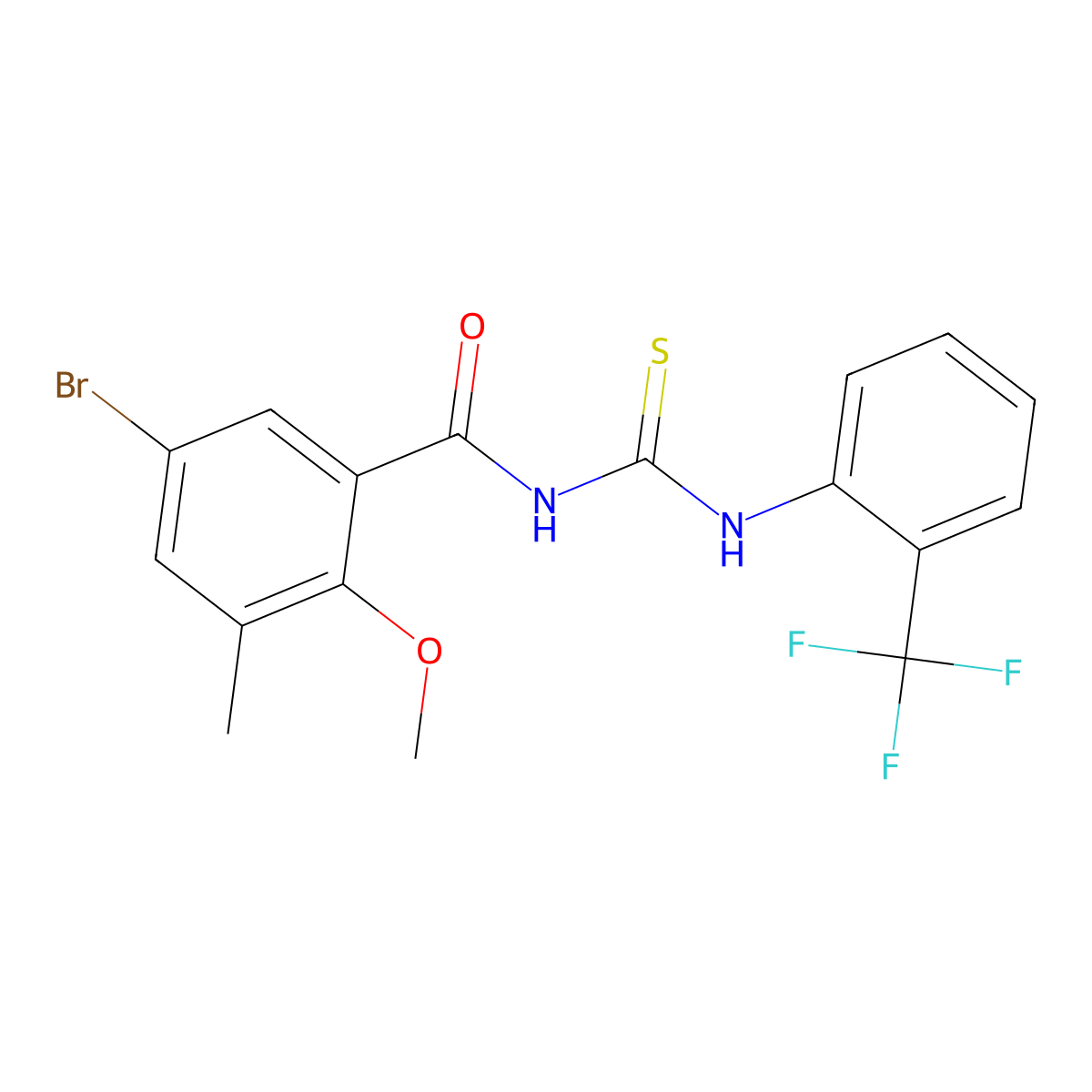 5-bromo-2-methoxy-3-methyl-N-[[2-(trifluoromethyl)phenyl]carbamothioyl]benzamide molecular structure, CAS 712322-72-0