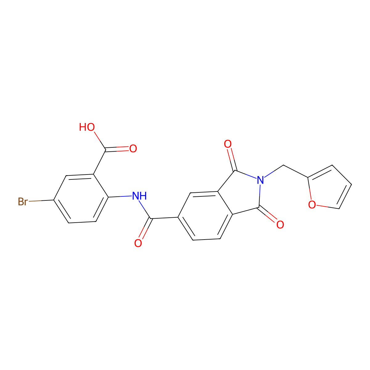 5-bromo-2-({[2-(furan-2-ylmethyl)-1,3-dioxo-2,3-dihydro-1H-isoindol-5-yl]carbonyl}amino)benzoic acid molecular structure, CAS 712322-75-3