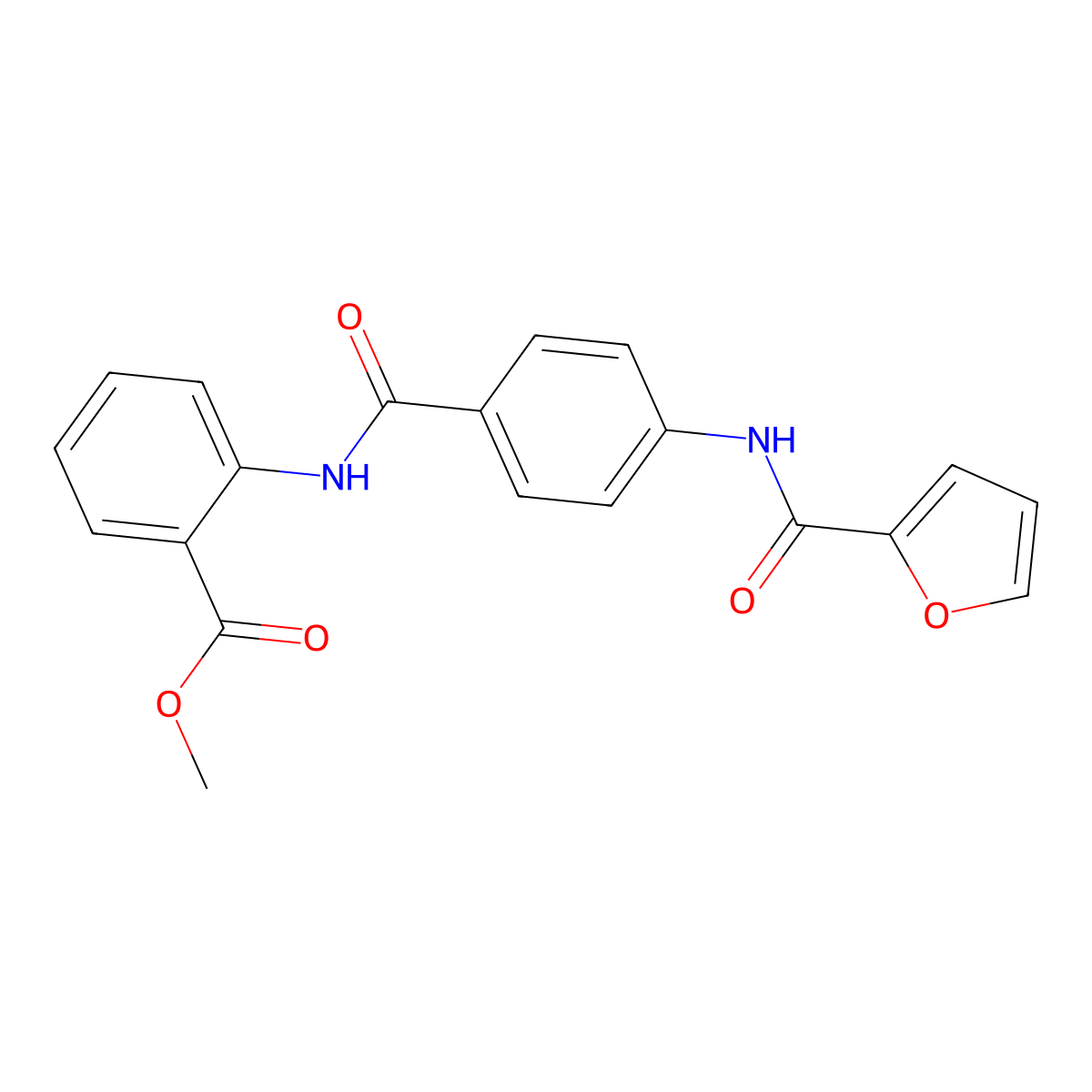 Methyl 2-[({4-[(furan-2-ylcarbonyl)amino]phenyl}carbonyl)amino]benzoate molecular structure, CAS 712323-70-1