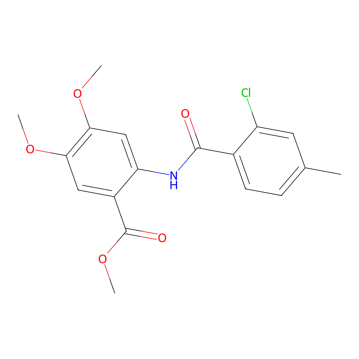 Methyl 2-{[(2-chloro-4-methylphenyl)carbonyl]amino}-4,5-dimethoxybenzoate molecular structure, CAS 712324-73-7