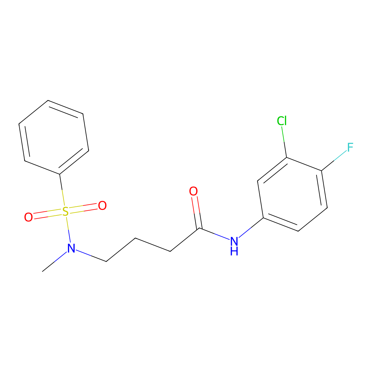 4-[benzenesulfonyl(methyl)amino]-N-(3-chloro-4-fluorophenyl)butanamide molecular structure, CAS 712325-29-6