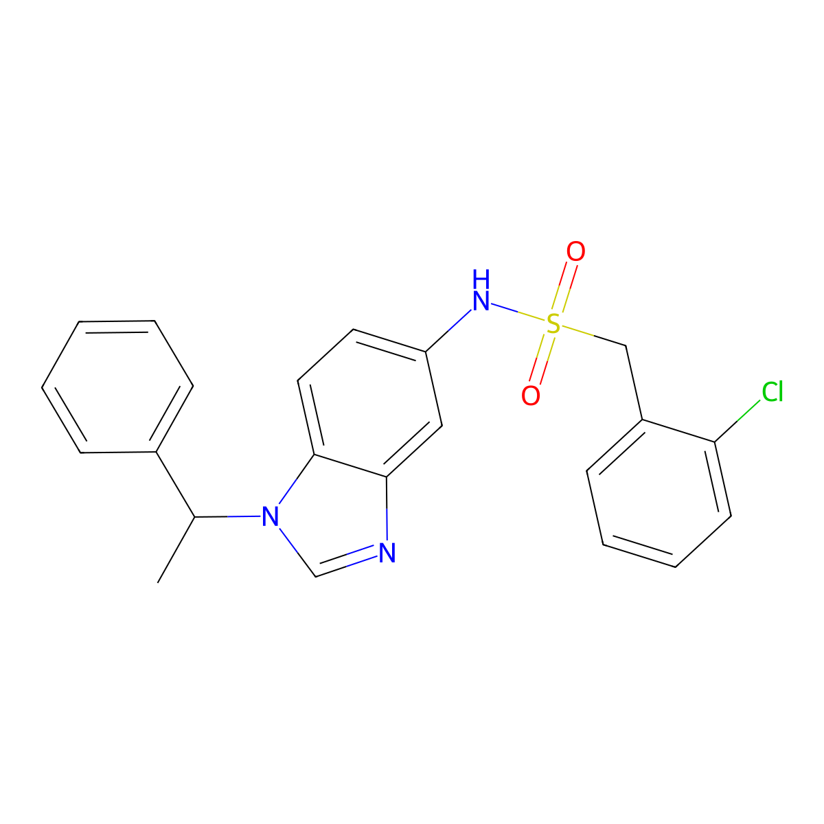 rac-1-(2-chlorophenyl)-N-[1-(1-phenylethyl)-1H-benzimidazol-5-yl]methanesulfonamide molecular structure, CAS 712333-04-5