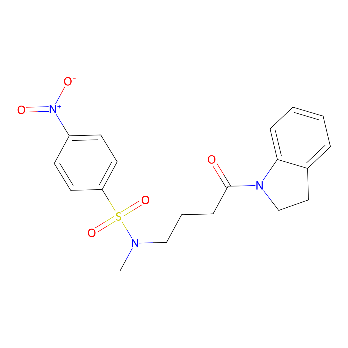 N-[4-(2,3-dihydroindol-1-yl)-4-oxobutyl]-N-methyl-4-nitrobenzenesulfonamide molecular structure, CAS 712333-60-3