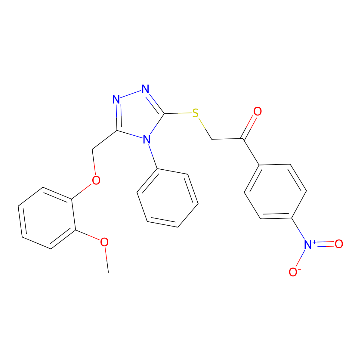 2-[[5-[(2-Methoxyphenoxy)methyl]-4-phenyl-1,2,4-triazol-3-yl]sulfanyl]-1-(4-nitrophenyl)ethanone molecular structure, CAS 712333-62-5