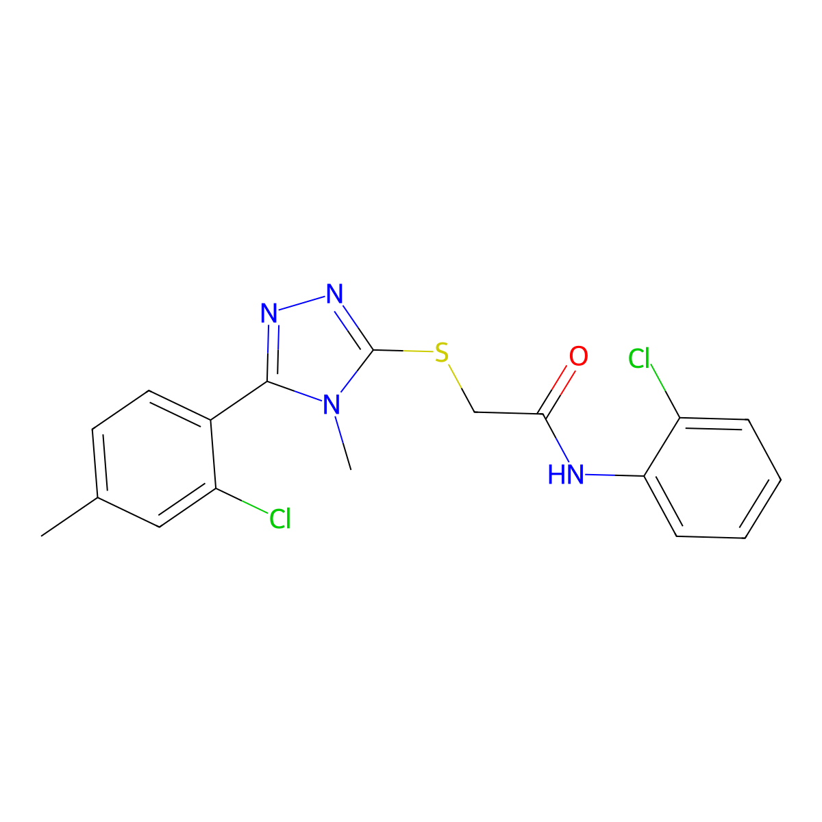 2-[[5-(2-chloro-4-methylphenyl)-4-methyl-1,2,4-triazol-3-yl]sulfanyl]-N-(2-chlorophenyl)acetamide molecular structure, CAS 712333-90-9