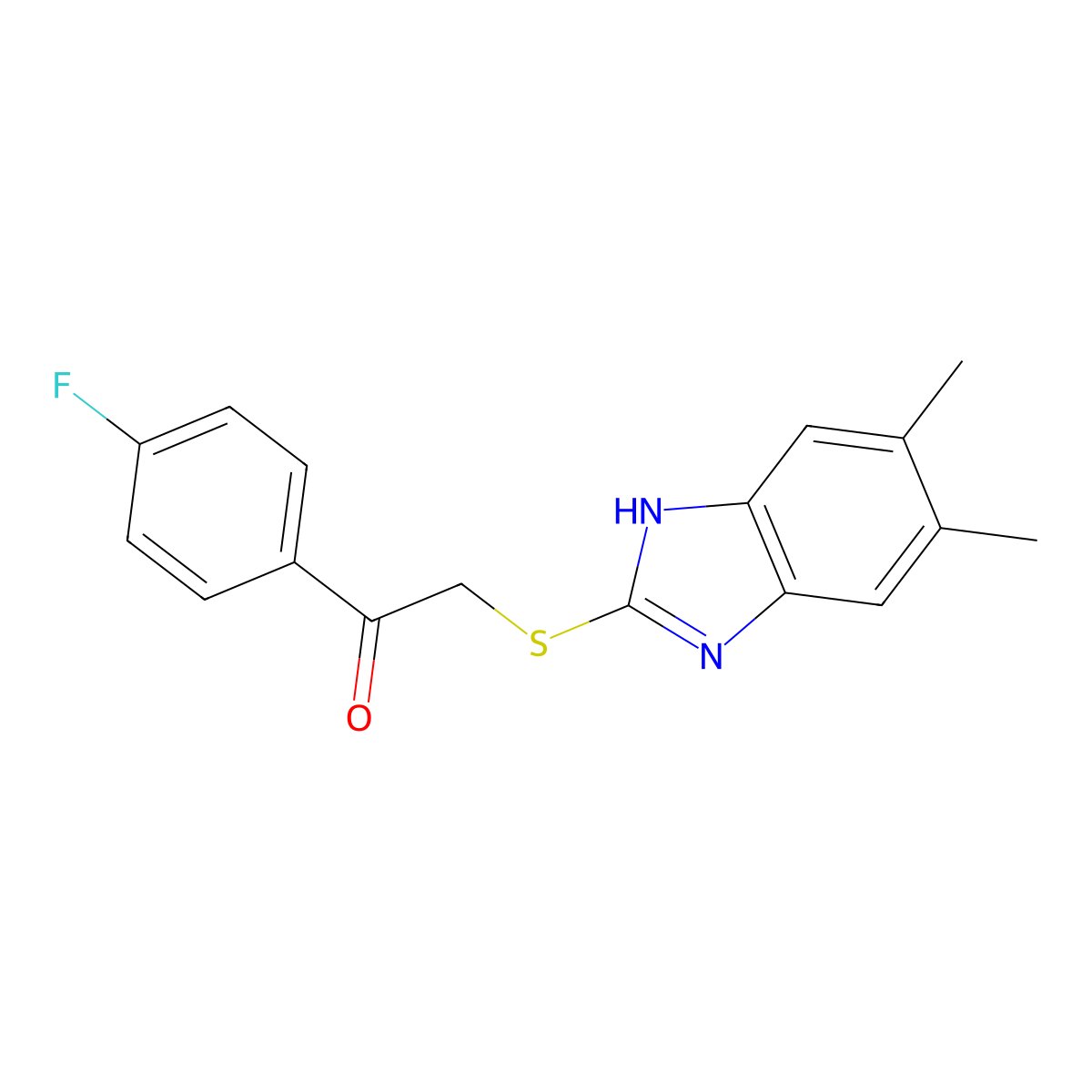 2-[(5,6-dimethyl-1H-benzimidazol-2-yl)sulfanyl]-1-(4-fluorophenyl)ethanone molecular structure, CAS 712334-04-8