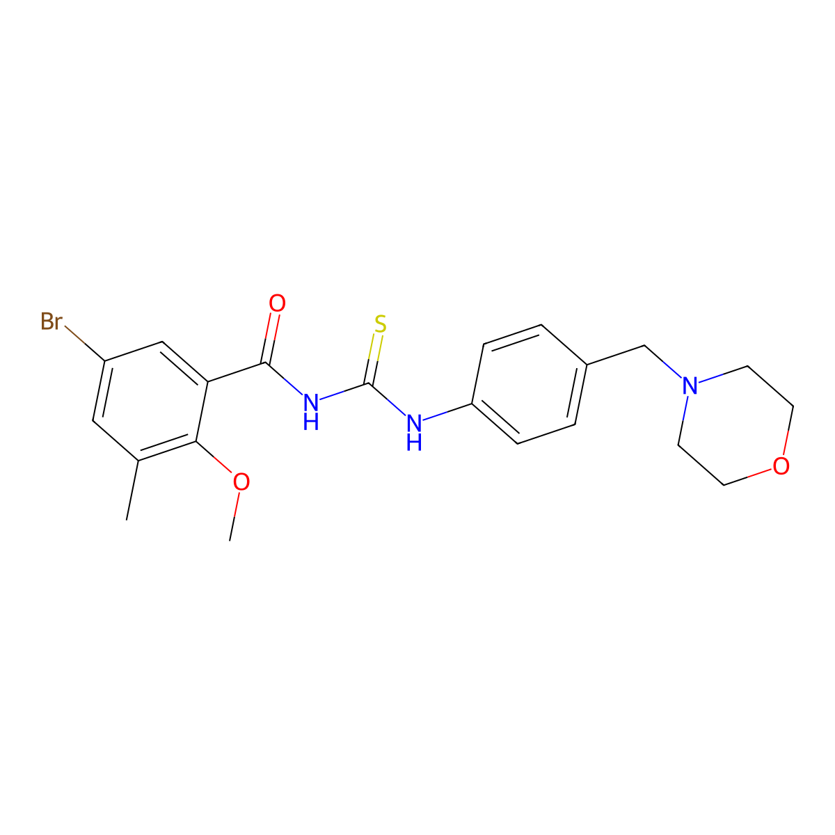 5-bromo-2-methoxy-3-methyl-N-[[4-(morpholin-4-ylmethyl)phenyl]carbamothioyl]benzamide molecular structure, CAS 712334-63-9