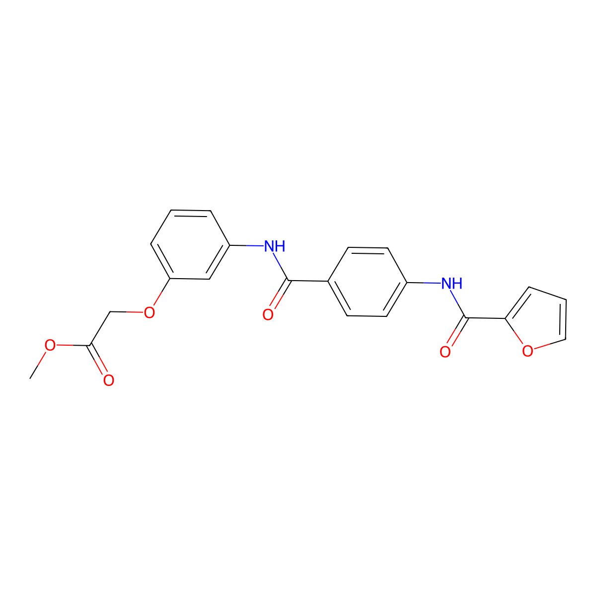 Methyl {3-[({4-[(furan-2-ylcarbonyl)amino]phenyl}carbonyl)amino]phenoxy}acetate molecular structure, CAS 712335-33-6