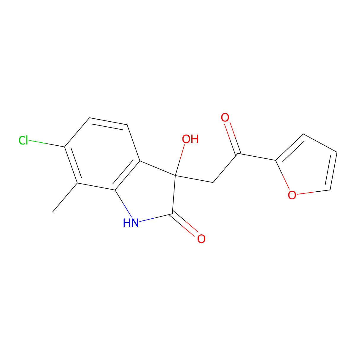 6-chloro-3-[2-(furan-2-yl)-2-oxoethyl]-3-hydroxy-7-methyl-1H-indol-2-one molecular structure, CAS 712335-59-6