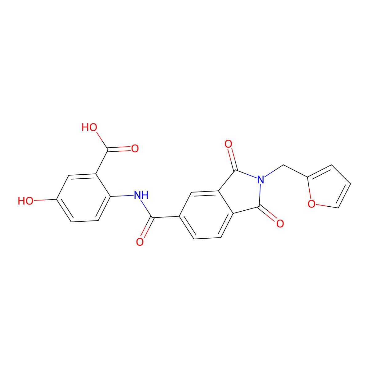 2-({[2-(2-furylmethyl)-1,3-dioxo-2,3-dihydro-1H-isoindol-5-yl]carbonyl}amino)-5-hydroxybenzoic acid molecular structure, CAS 712335-73-4