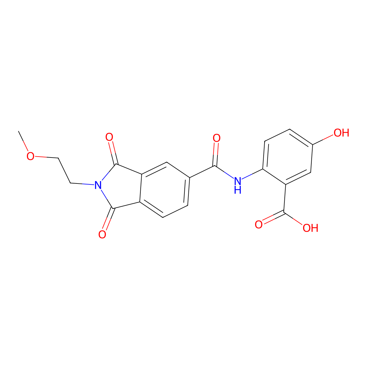 5-hydroxy-2-({[2-(2-methoxyethyl)-1,3-dioxo-2,3-dihydro-1H-isoindol-5-yl]carbonyl}amino)benzoic acid molecular structure, CAS 712337-11-6