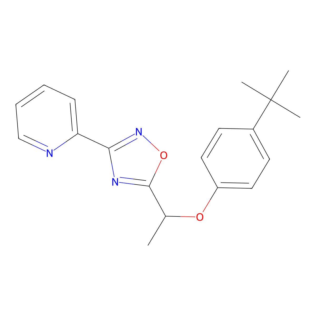 2-{5-[1-(4-Tert-butylphenoxy)ethyl]-1,2,4-oxadiazol-3-yl}pyridine molecular structure, CAS 712337-19-4