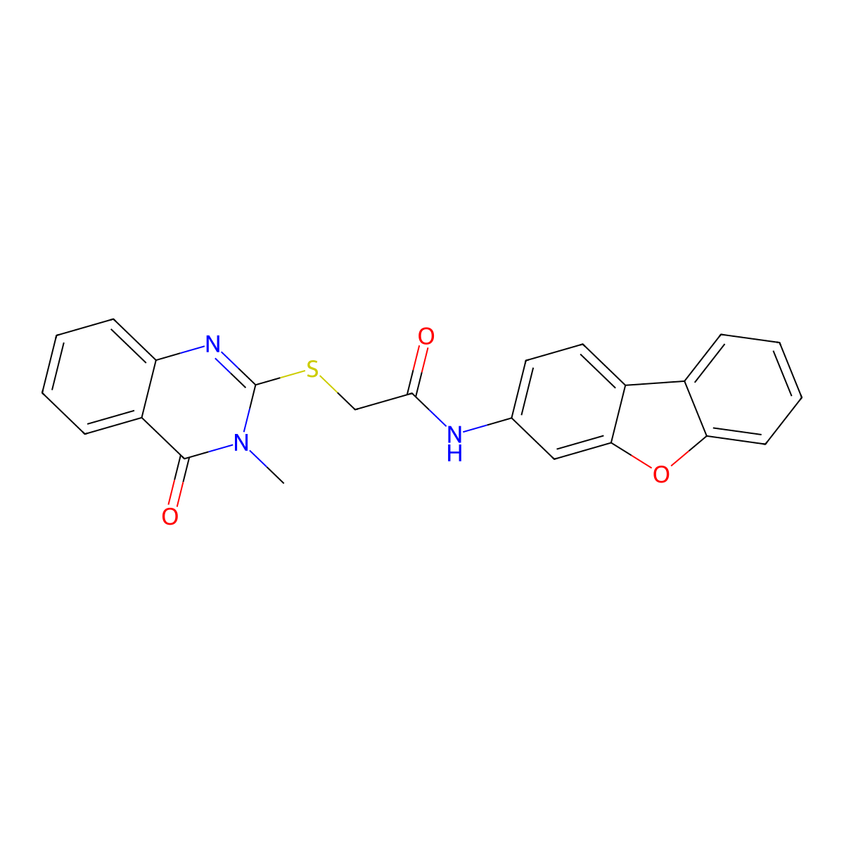N-dibenzofuran-3-yl-2-(3-methyl-4-oxoquinazolin-2-yl)sulfanylacetamide molecular structure, CAS 712337-89-8
