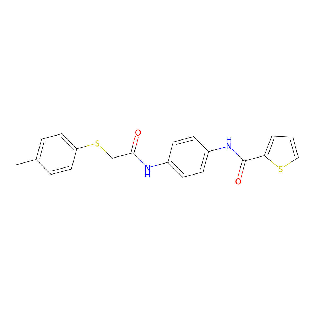 N-[4-[[2-(4-methylphenyl)sulfanylacetyl]amino]phenyl]thiophene-2-carboxamide molecular structure, CAS 712338-21-1
