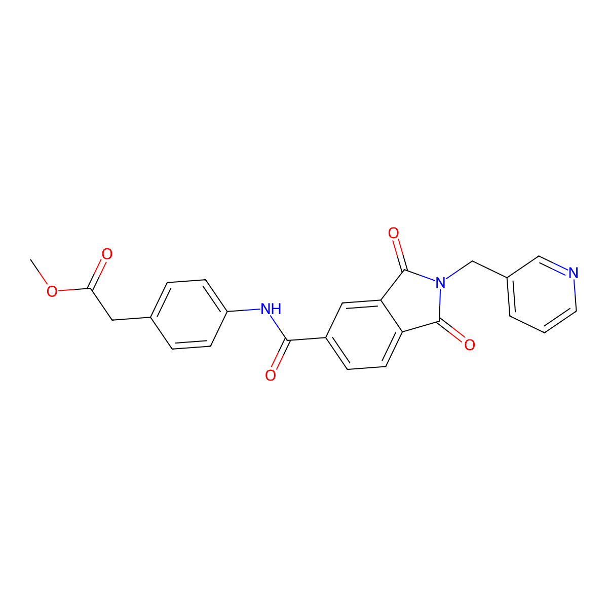 methyl [4-({[1,3-dioxo-2-(pyridin-3-ylmethyl)-2,3-dihydro-1H-isoindol-5-yl]carbonyl}amino)phenyl]acetate molecular structure, CAS 712338-25-5