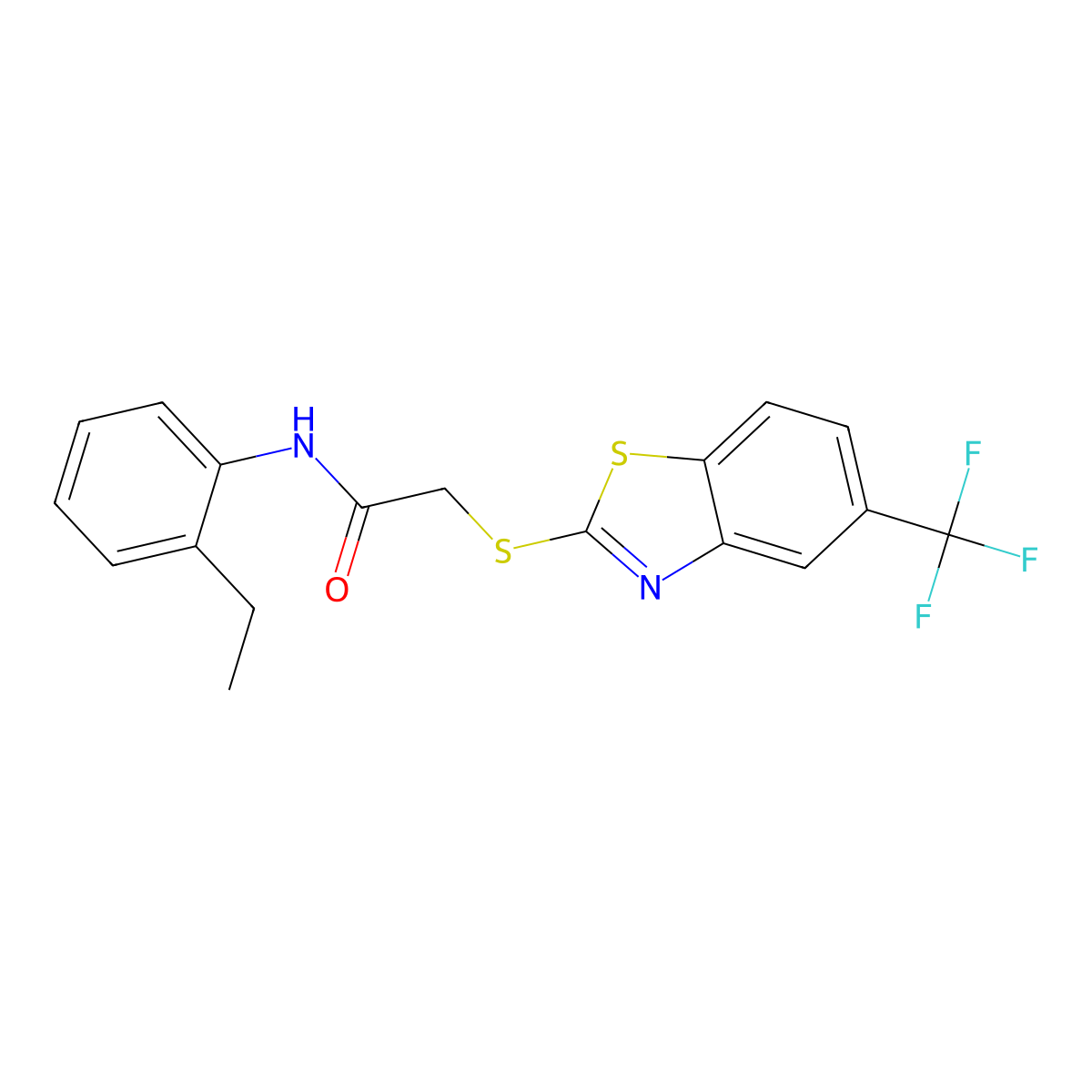N-(2-ethylphenyl)-2-[[5-(trifluoromethyl)-1,3-benzothiazol-2-yl]sulfanyl]acetamide molecular structure, CAS 712338-33-5