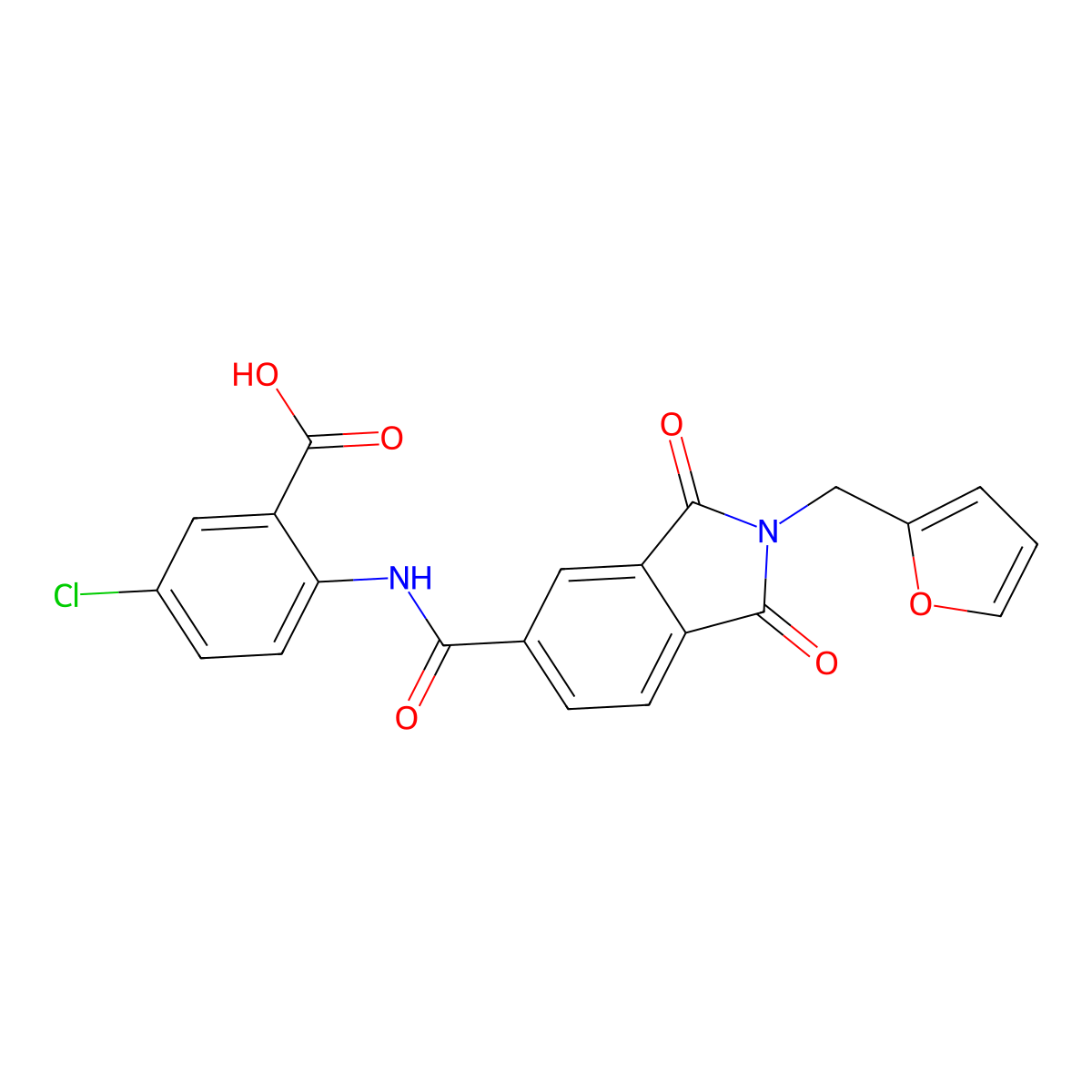 5-Chloro-2-[[2-(furan-2-ylmethyl)-1,3-dioxoisoindole-5-carbonyl]amino]benzoic acid molecular structure, CAS 712338-35-7