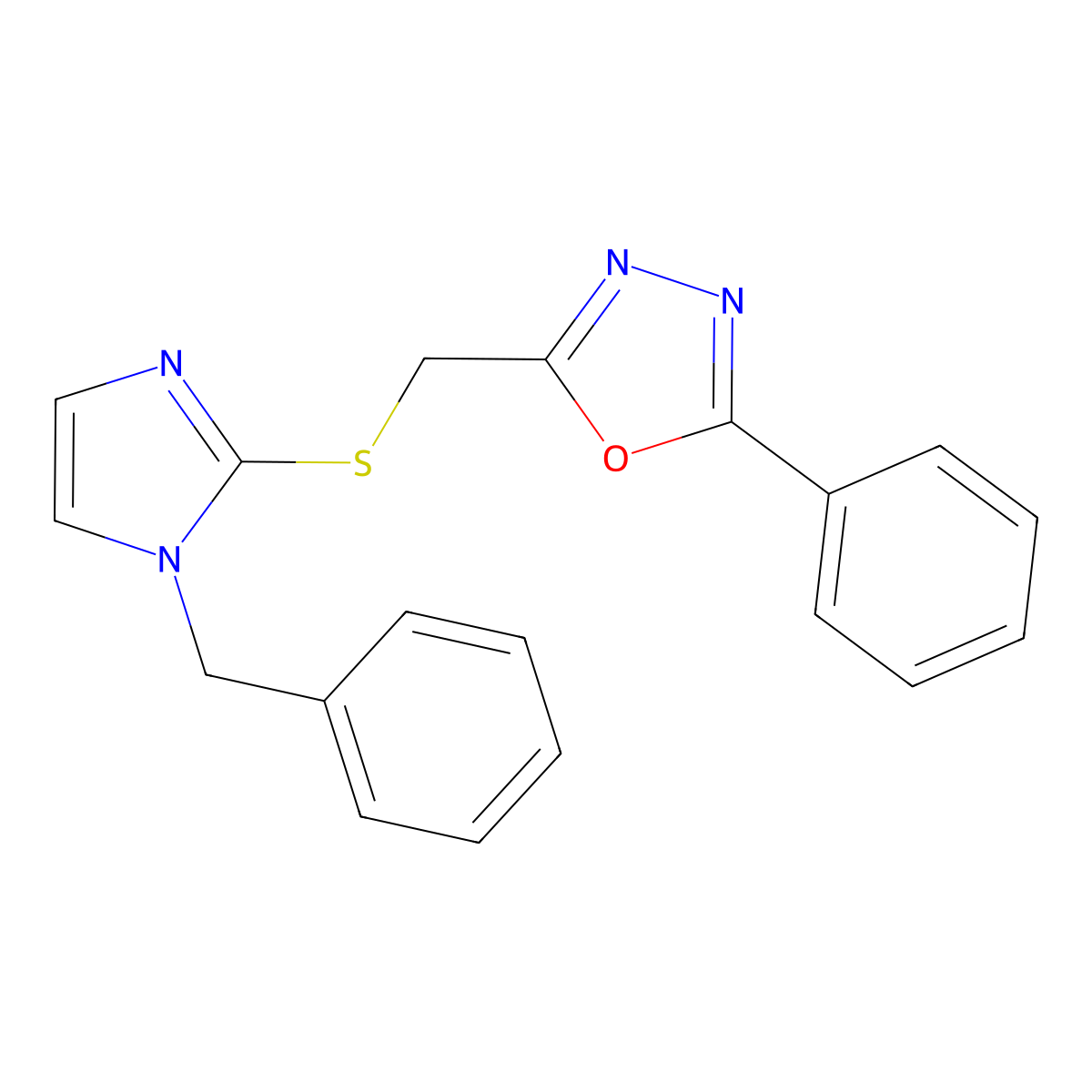 2-[(1-Benzylimidazol-2-yl)sulfanylmethyl]-5-phenyl-1,3,4-oxadiazole molecular structure, CAS 712338-76-6