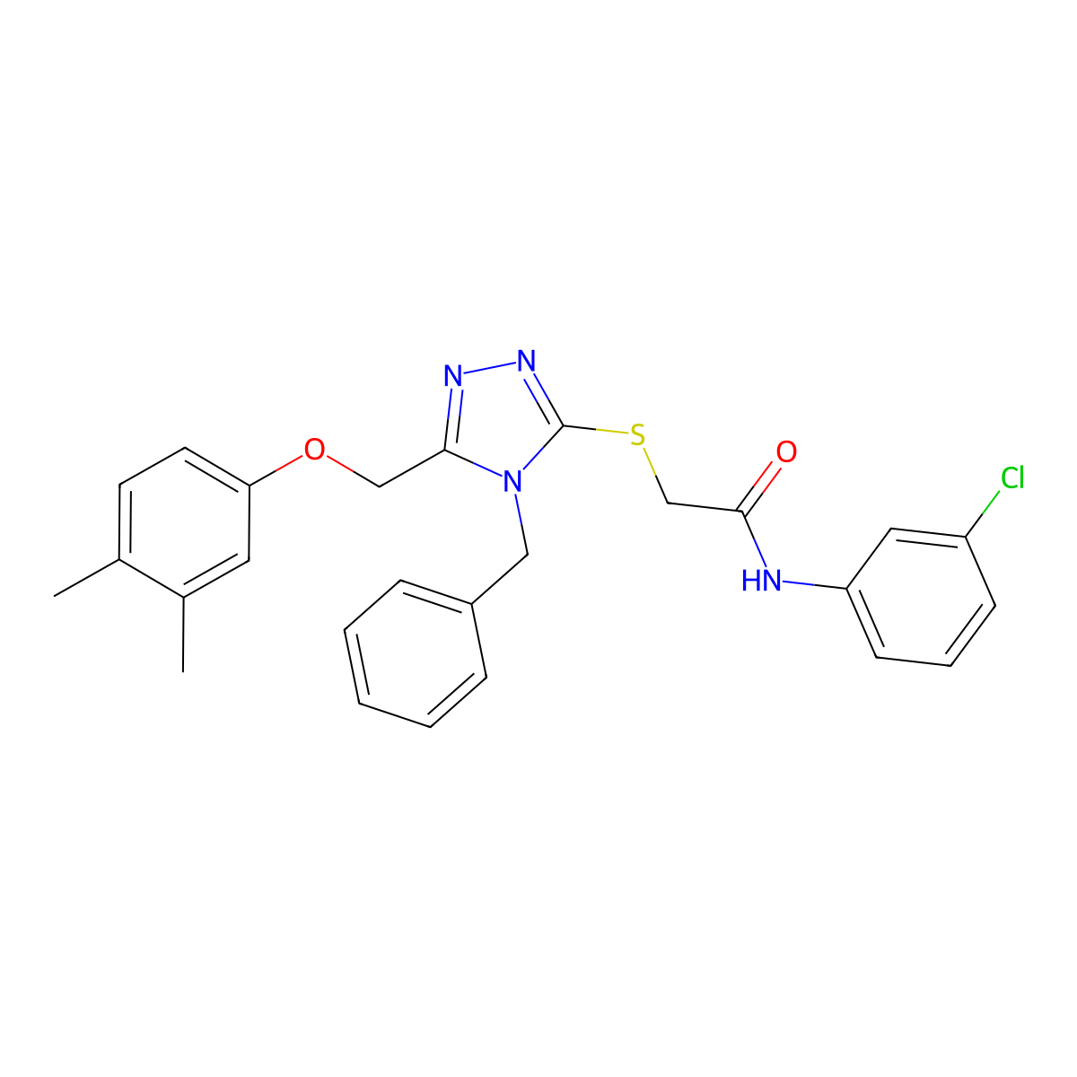 2-[[4-benzyl-5-[(3,4-dimethylphenoxy)methyl]-1,2,4-triazol-3-yl]sulfanyl]-N-(3-chlorophenyl)acetamide molecular structure, CAS 712341-61-2