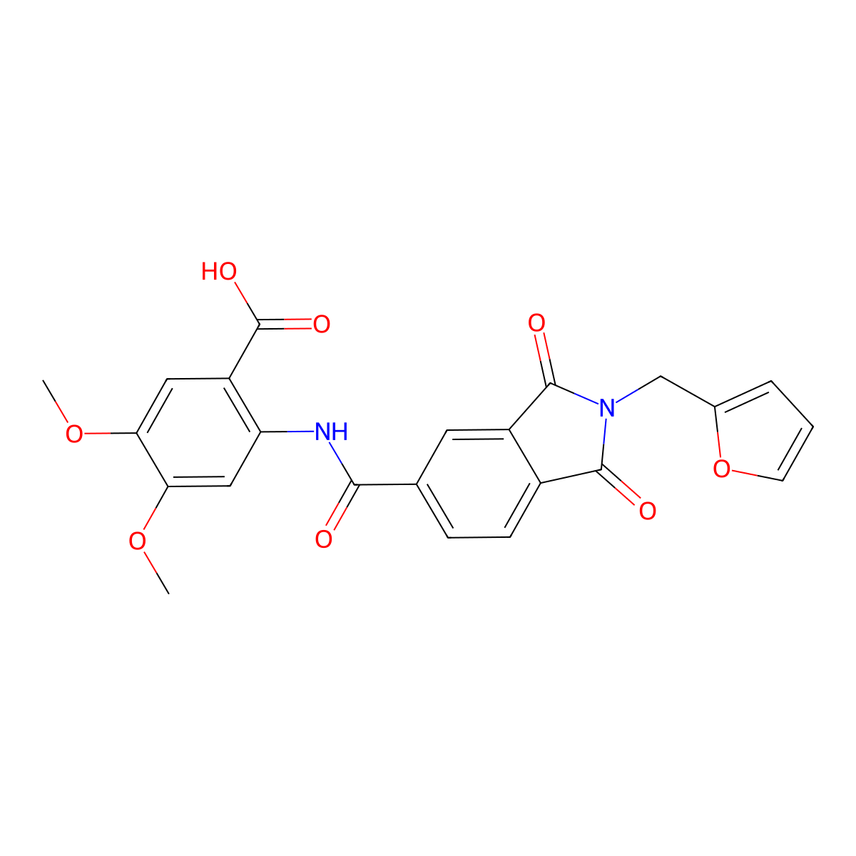 2-({[2-(furan-2-ylmethyl)-1,3-dioxo-2,3-dihydro-1H-isoindol-5-yl]carbonyl}amino)-4,5-dimethoxybenzoic acid molecular structure, CAS 712344-17-7