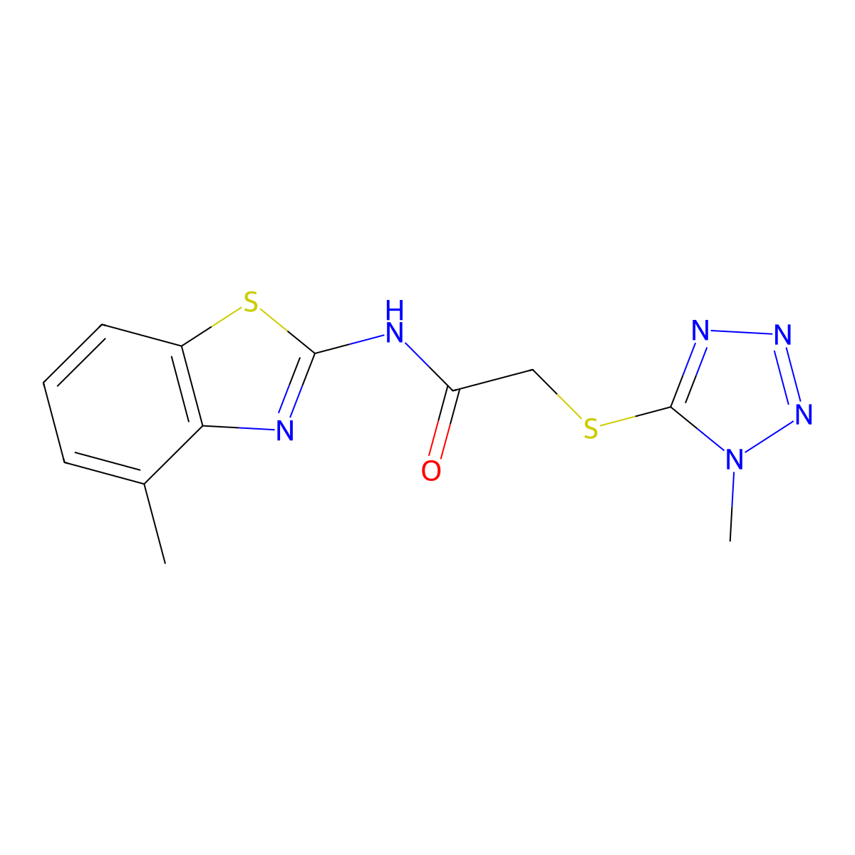 N-(4-methyl-1,3-benzothiazol-2-yl)-2-(1-methyltetrazol-5-yl)sulfanylacetamide molecular structure, CAS 712344-80-4