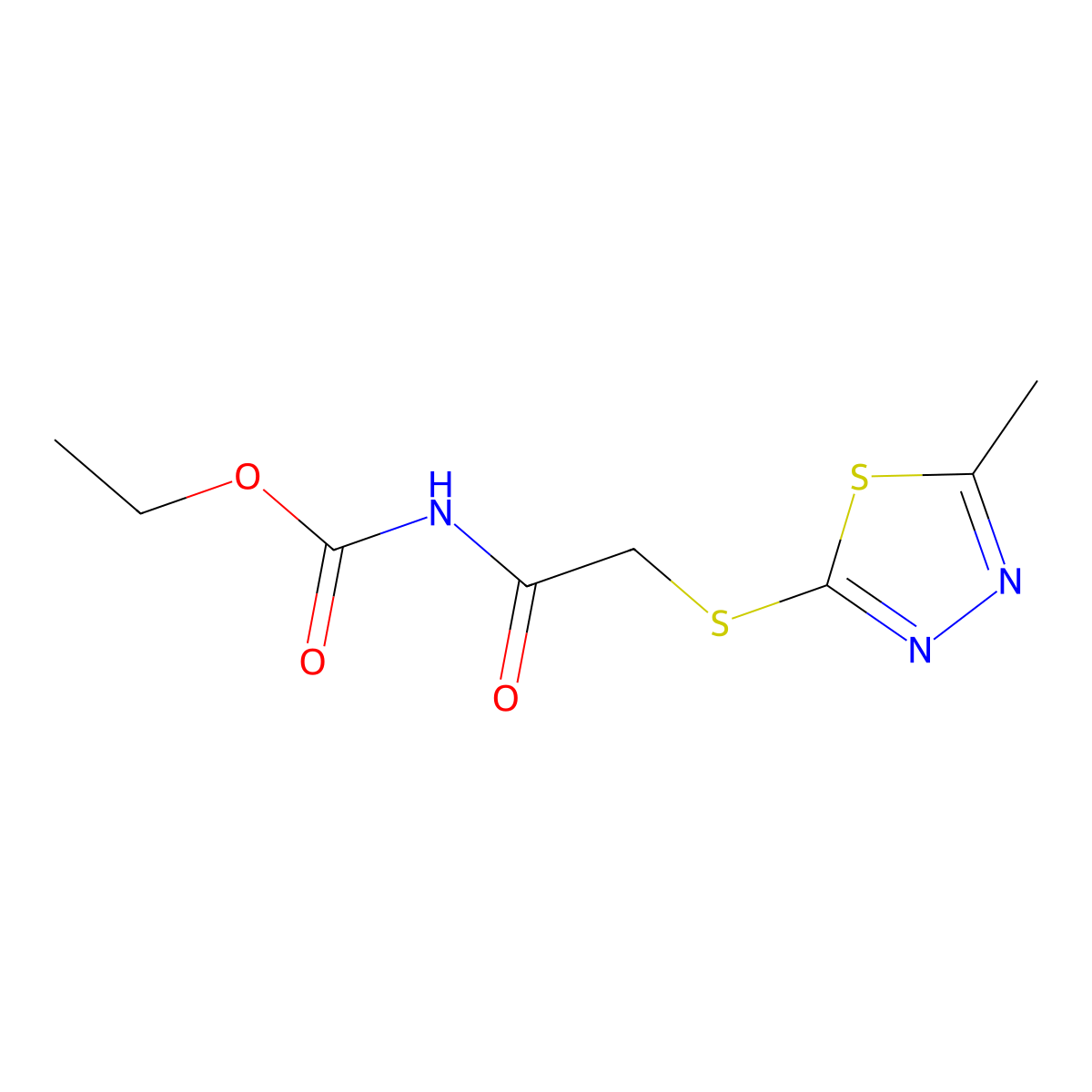 Ethyl {[(5-methyl-1,3,4-thiadiazol-2-yl)thio]acetyl}carbamate molecular structure, CAS 712344-86-0