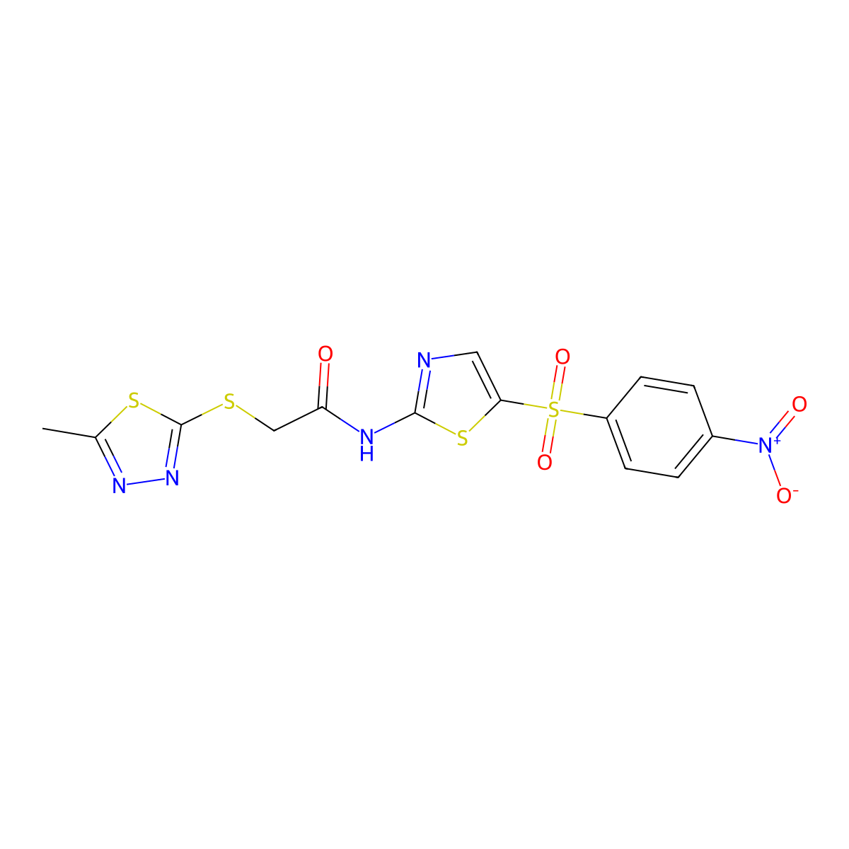 2-[(5-methyl-1,3,4-thiadiazol-2-yl)sulfanyl]-N-[5-(4-nitrophenyl)sulfonyl-1,3-thiazol-2-yl]acetamide molecular structure, CAS 712344-88-2